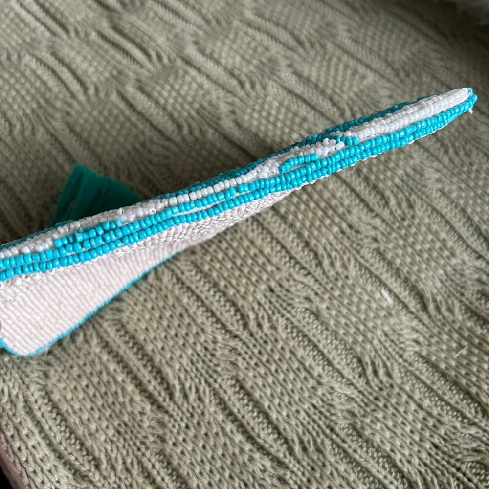 NWT Hand-Beaded Surfing Wristlet Clutch - Turquoise & White, Small - Picture 7 of 9